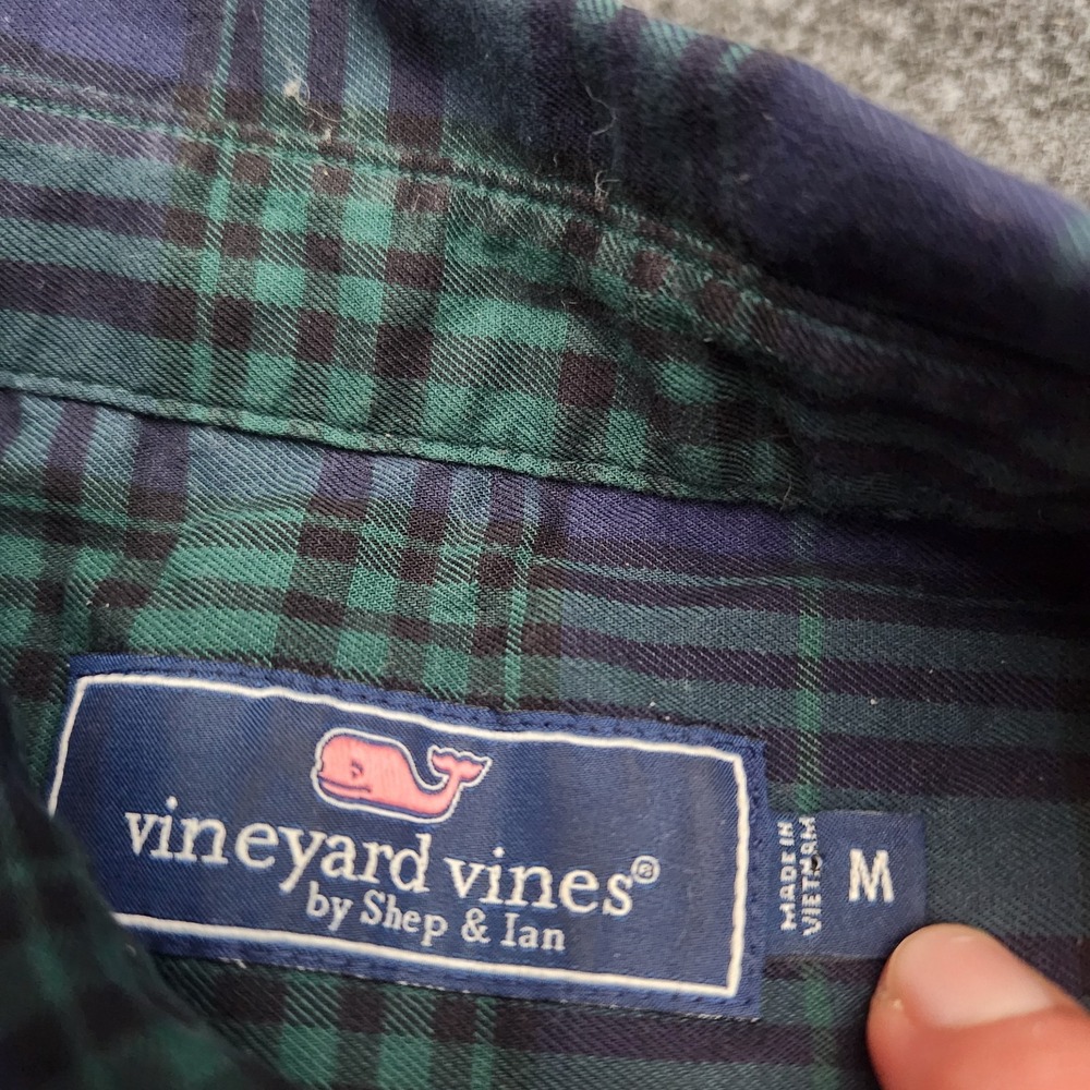 Vineyard Vines Mens Medium Navy Blue Dark Green Plaid Button Down Shirt - Picture 7 of 8